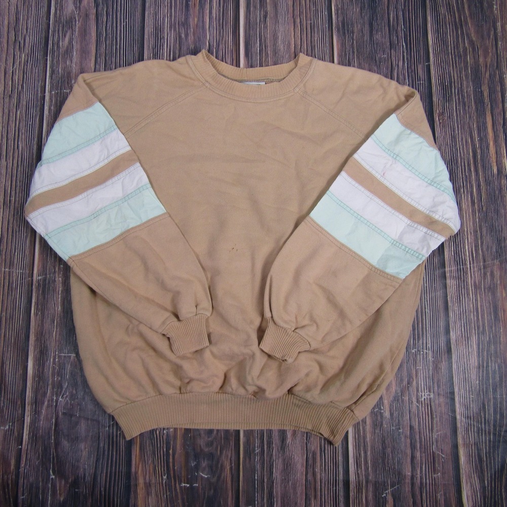 Saint Germain‎ Sweatshirt Mens Large Tan Striped Sleeve Raglan Colorblock Crew